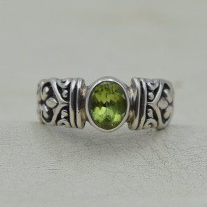Vintage Samuel Benham Sterling Peridot Ring Cushion Cut Stone August Birthstone